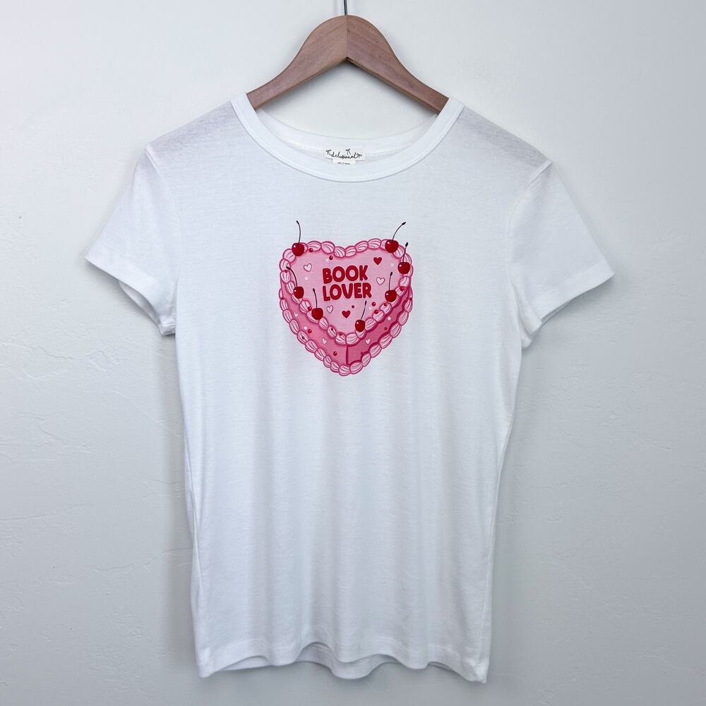 Book Lover Heart Cake Girly Booktok Crewneck Short Sleeve Fitted T-Shirt XL